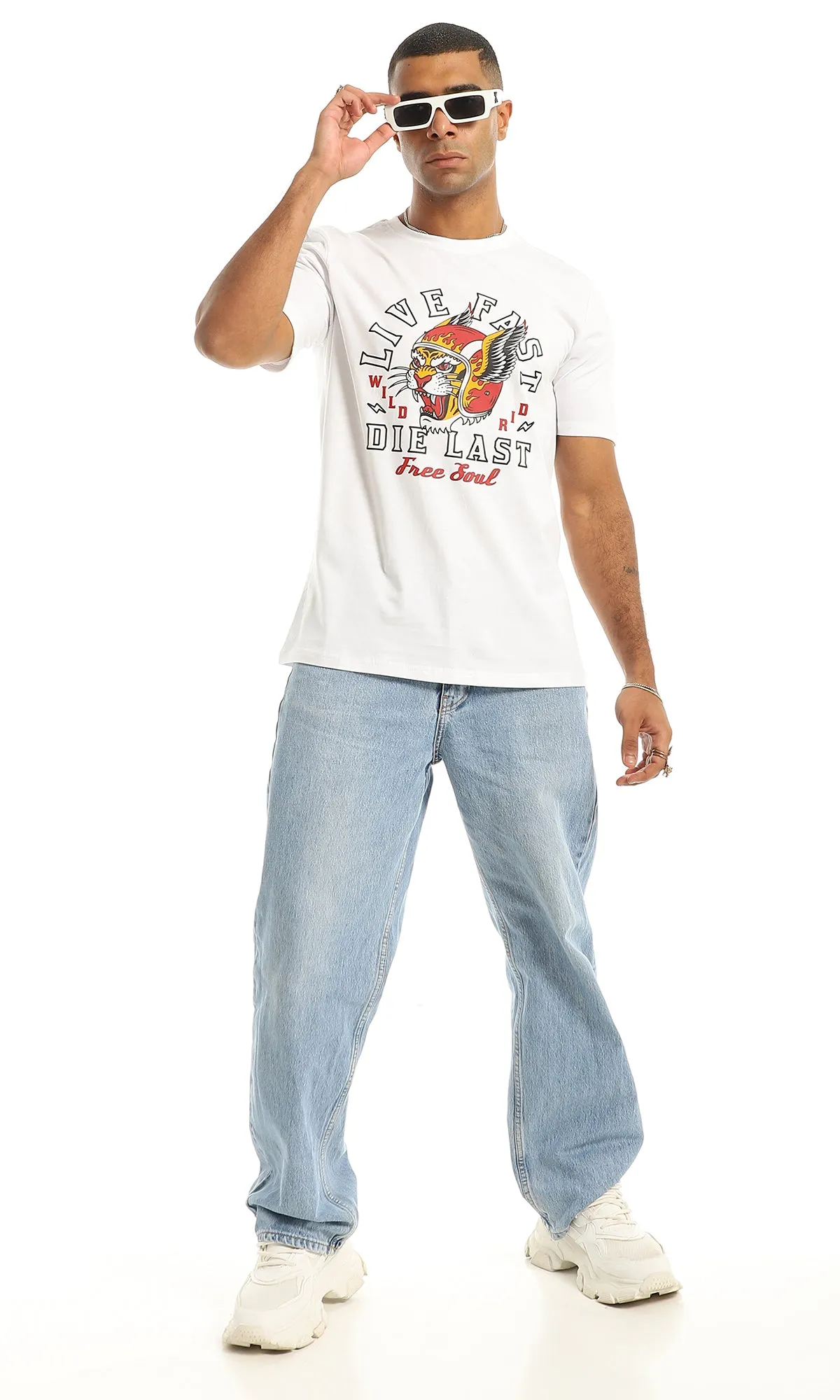 97383 Summer Printed White Slip On Tee