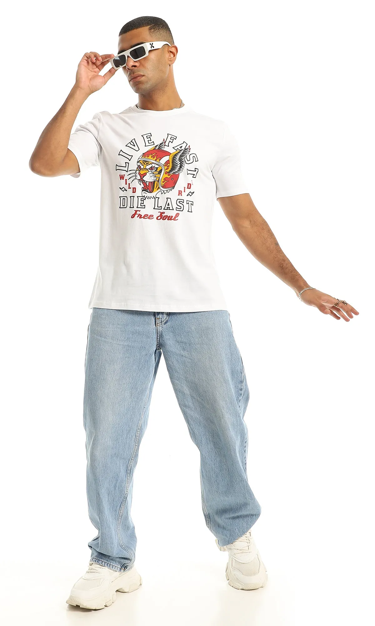 97383 Summer Printed White Slip On Tee