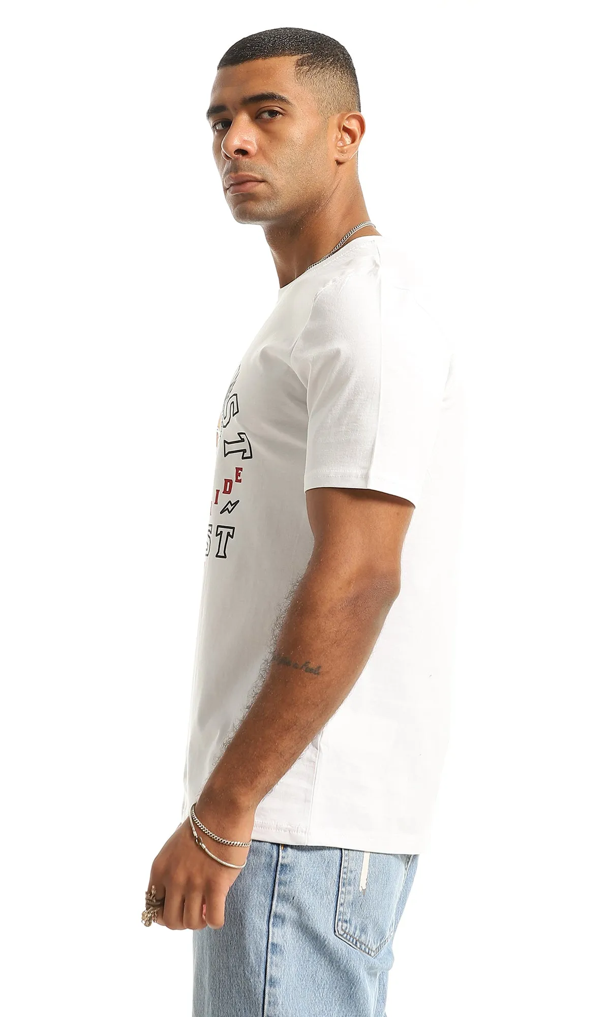 97383 Summer Printed White Slip On Tee