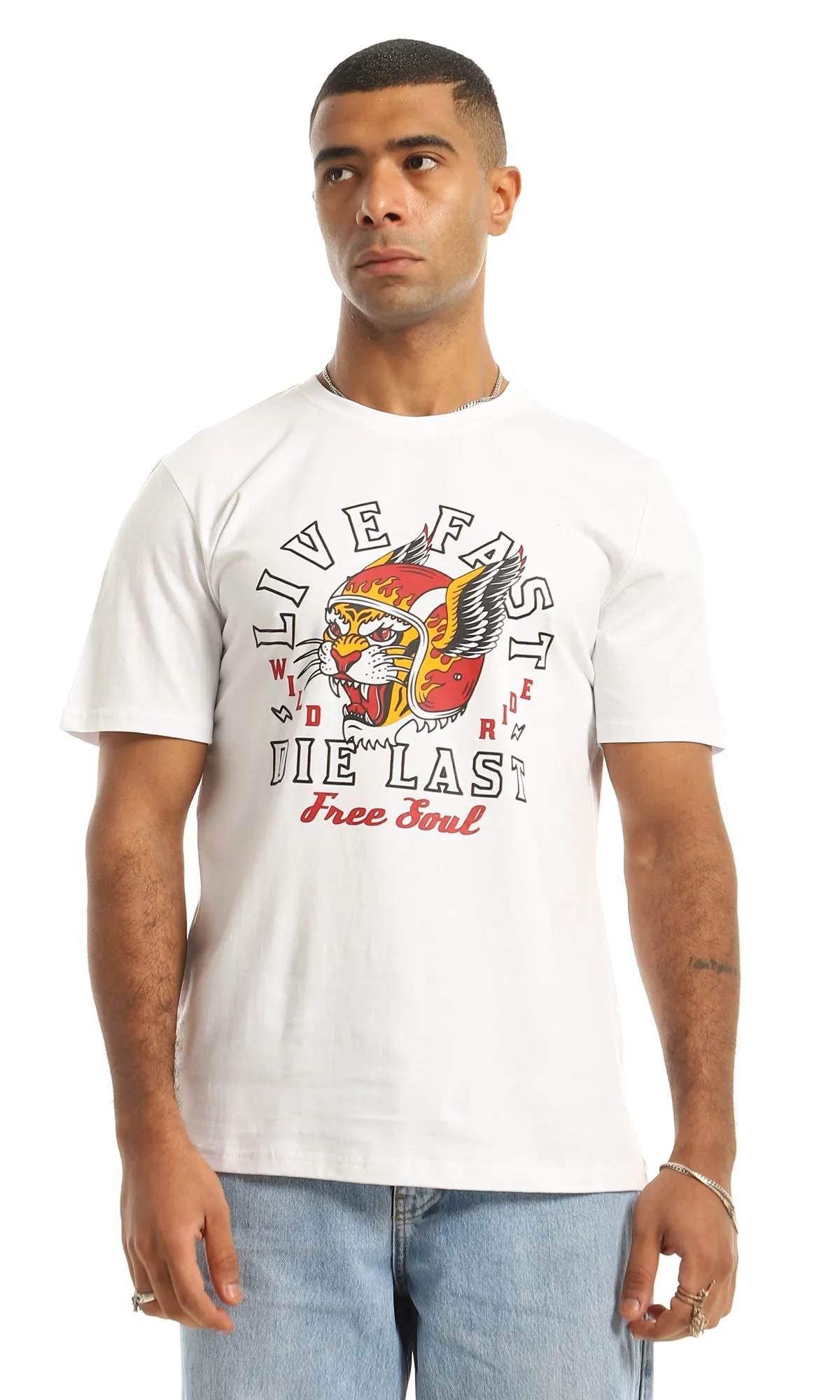 97383 Summer Printed White Slip On Tee
