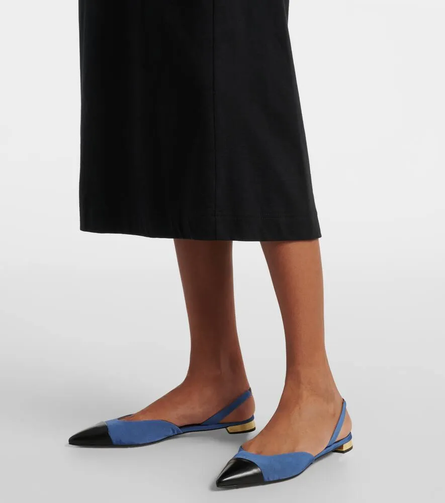 Aquazzura Milanese leather-trimmed slingback flats
