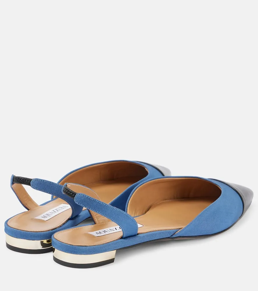 Aquazzura Milanese leather-trimmed slingback flats