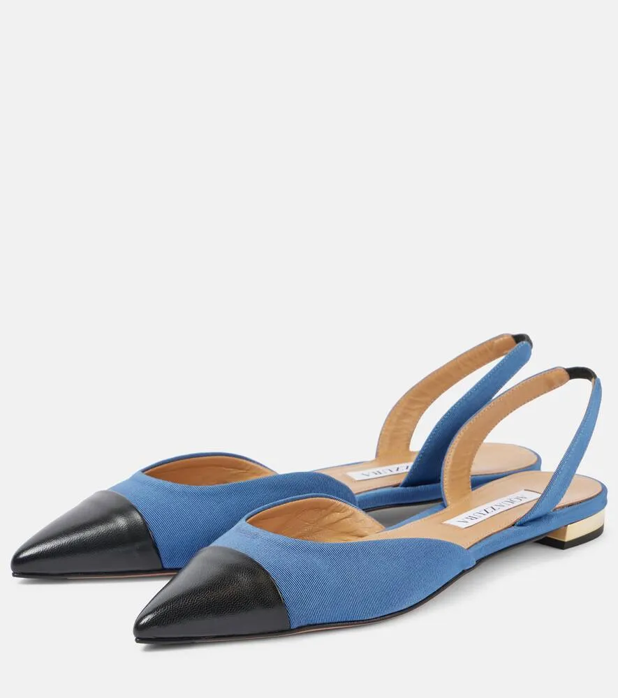 Aquazzura Milanese leather-trimmed slingback flats