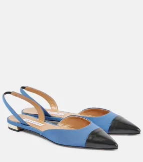 Aquazzura Milanese leather-trimmed slingback flats