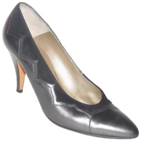 Bally Pewter Leather Black Suede Kitten Heels with Almond Toes