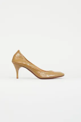 Beige Patent Leather Low Heel