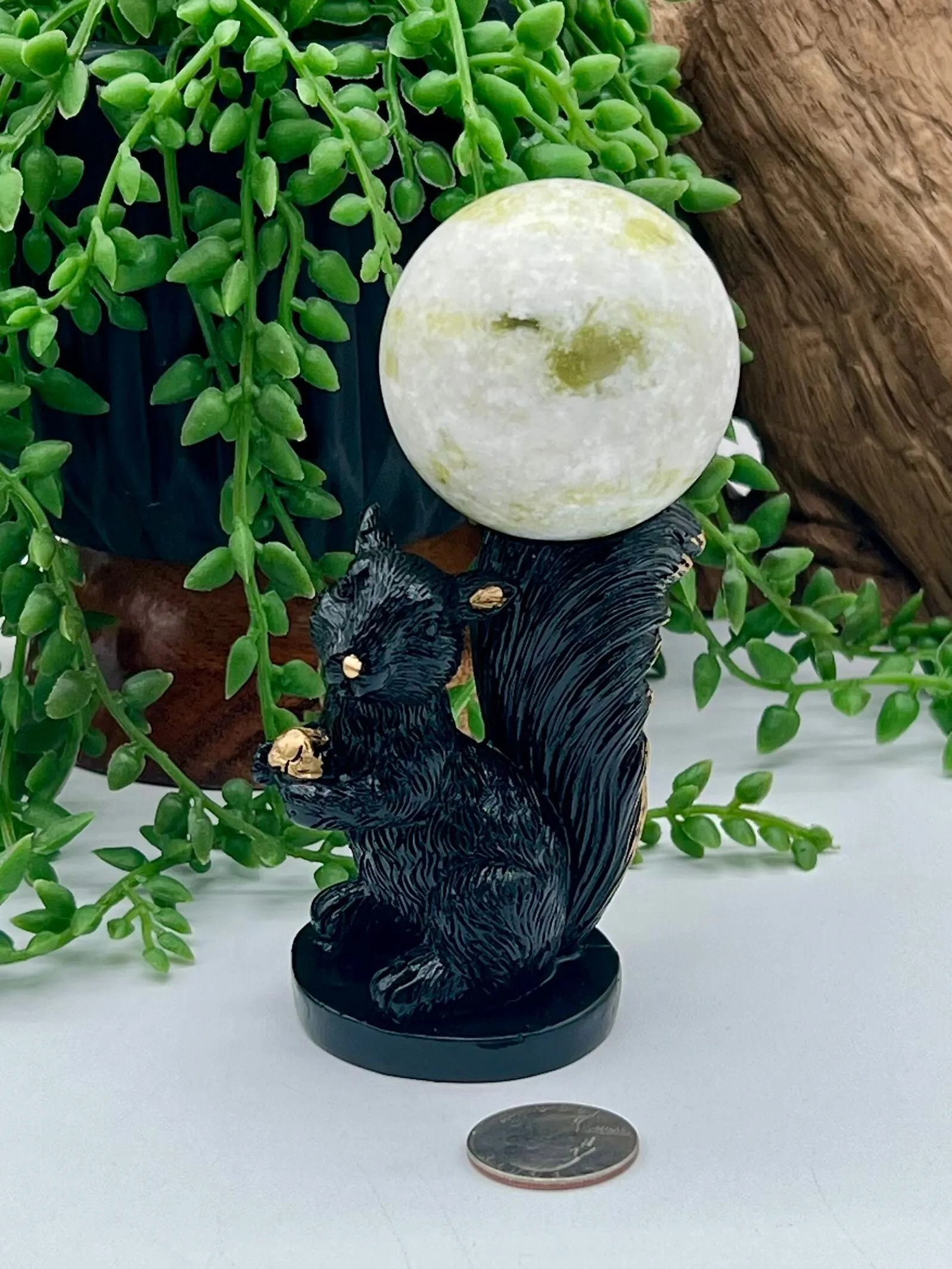 Black and Gold Resin Squirrel Sphere Stand