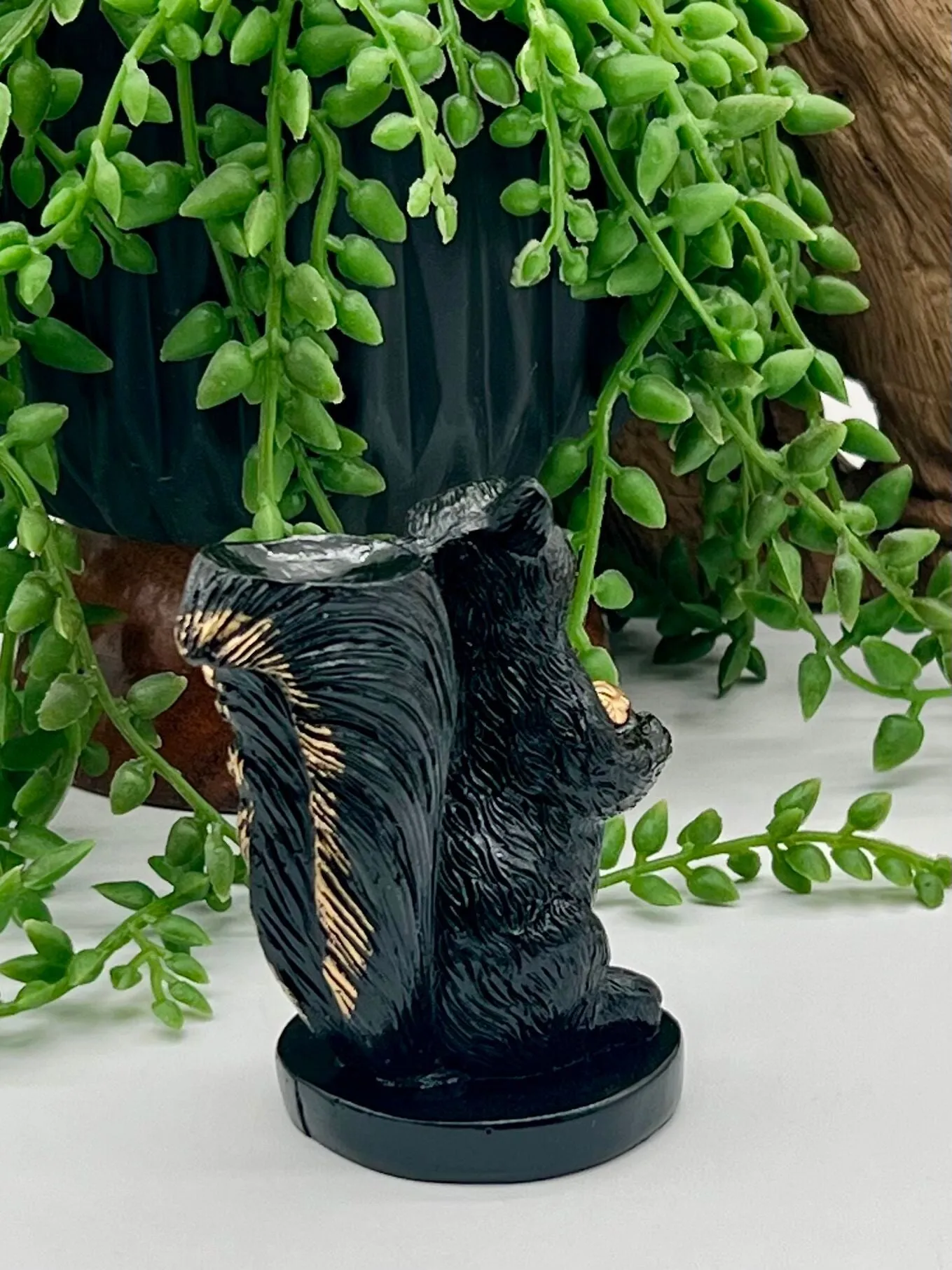 Black and Gold Resin Squirrel Sphere Stand