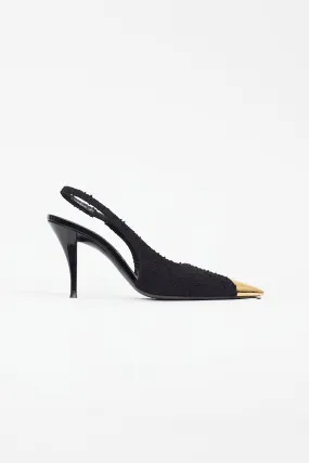 Black Boucle Vesper Pointed Toe Slingback Pump