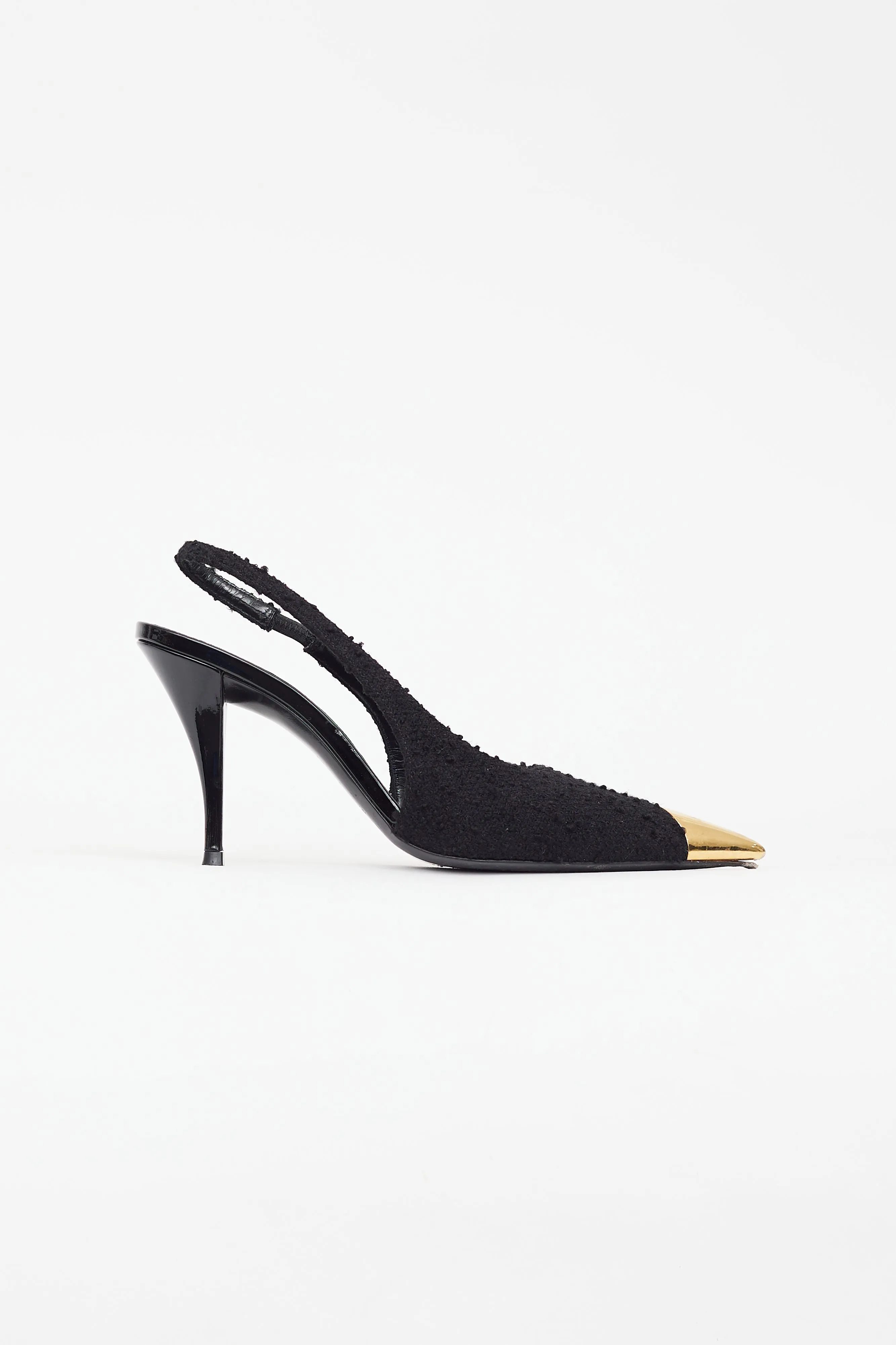 Black Boucle Vesper Pointed Toe Slingback Pump