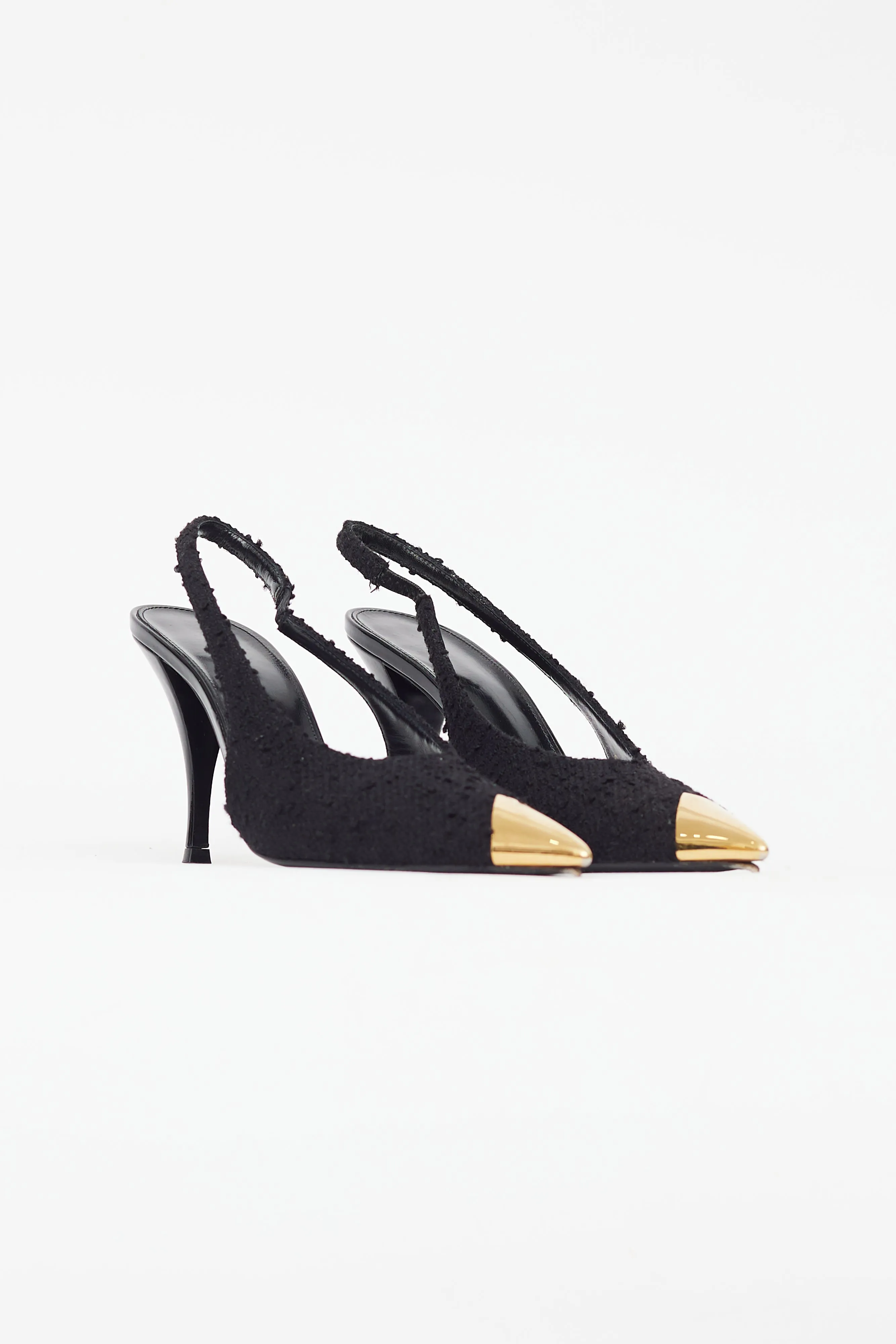 Black Boucle Vesper Pointed Toe Slingback Pump