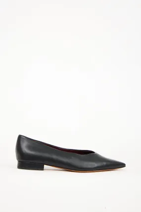 Black Leather Pointed Toe Isabel Flat