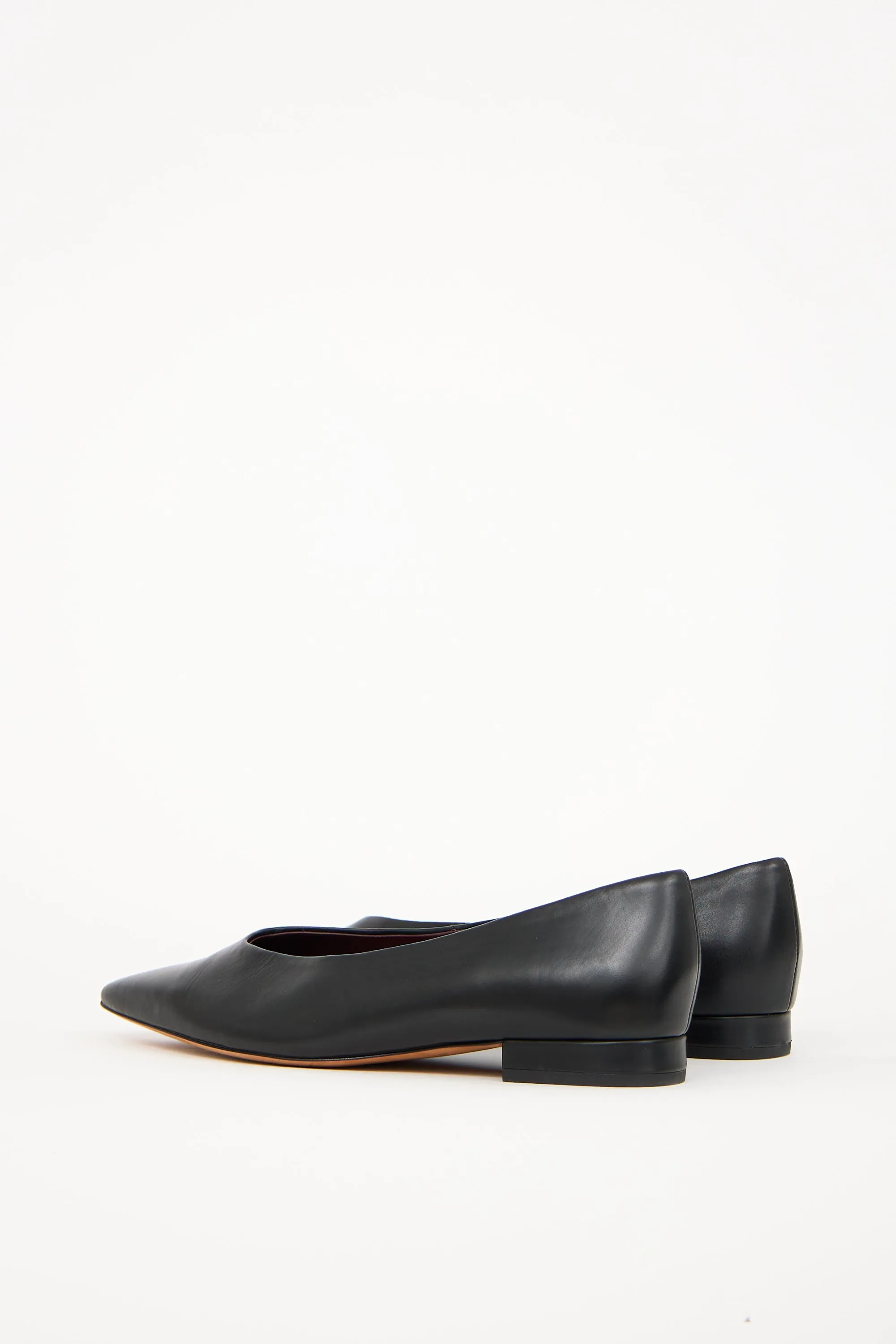 Black Leather Pointed Toe Isabel Flat