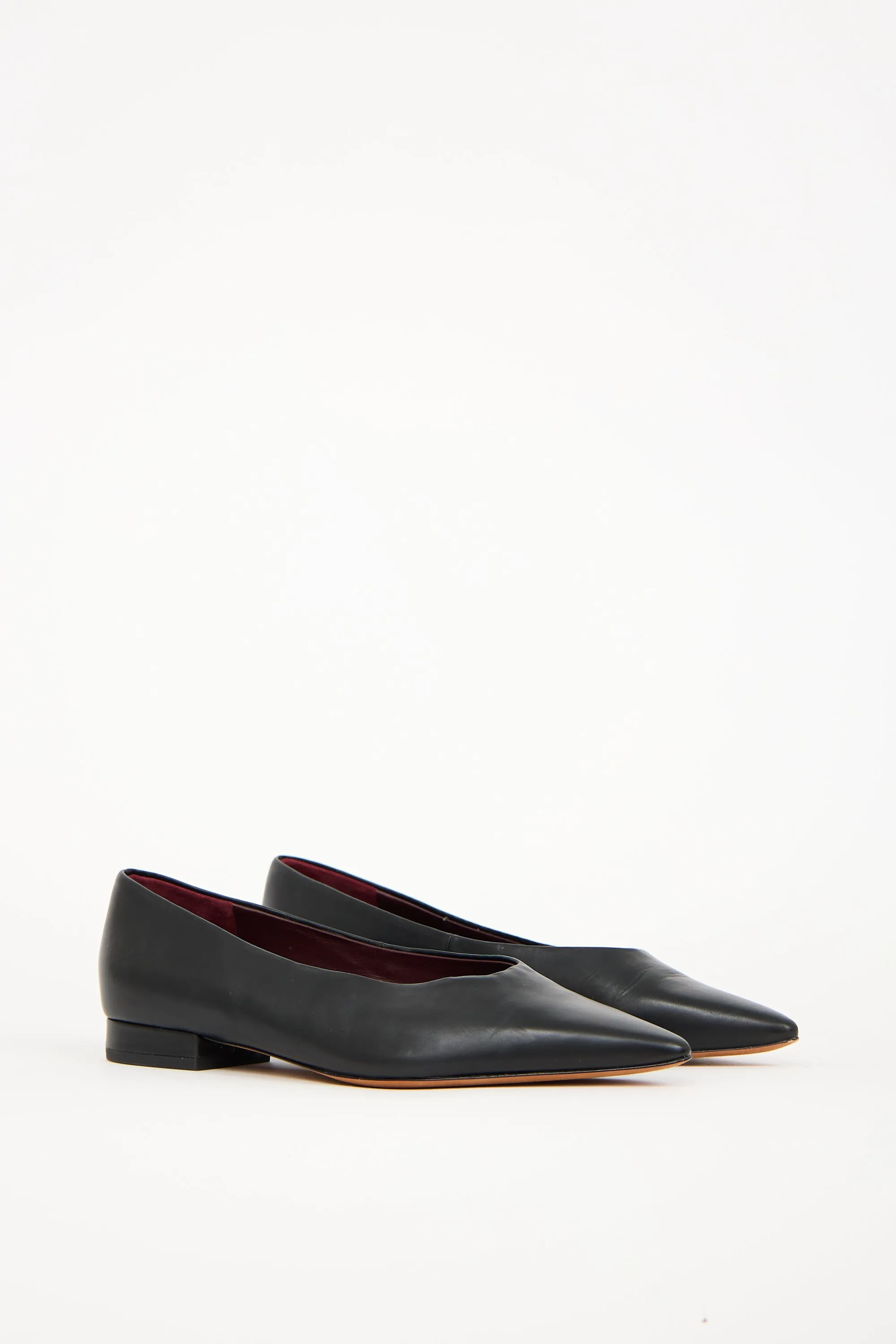 Black Leather Pointed Toe Isabel Flat