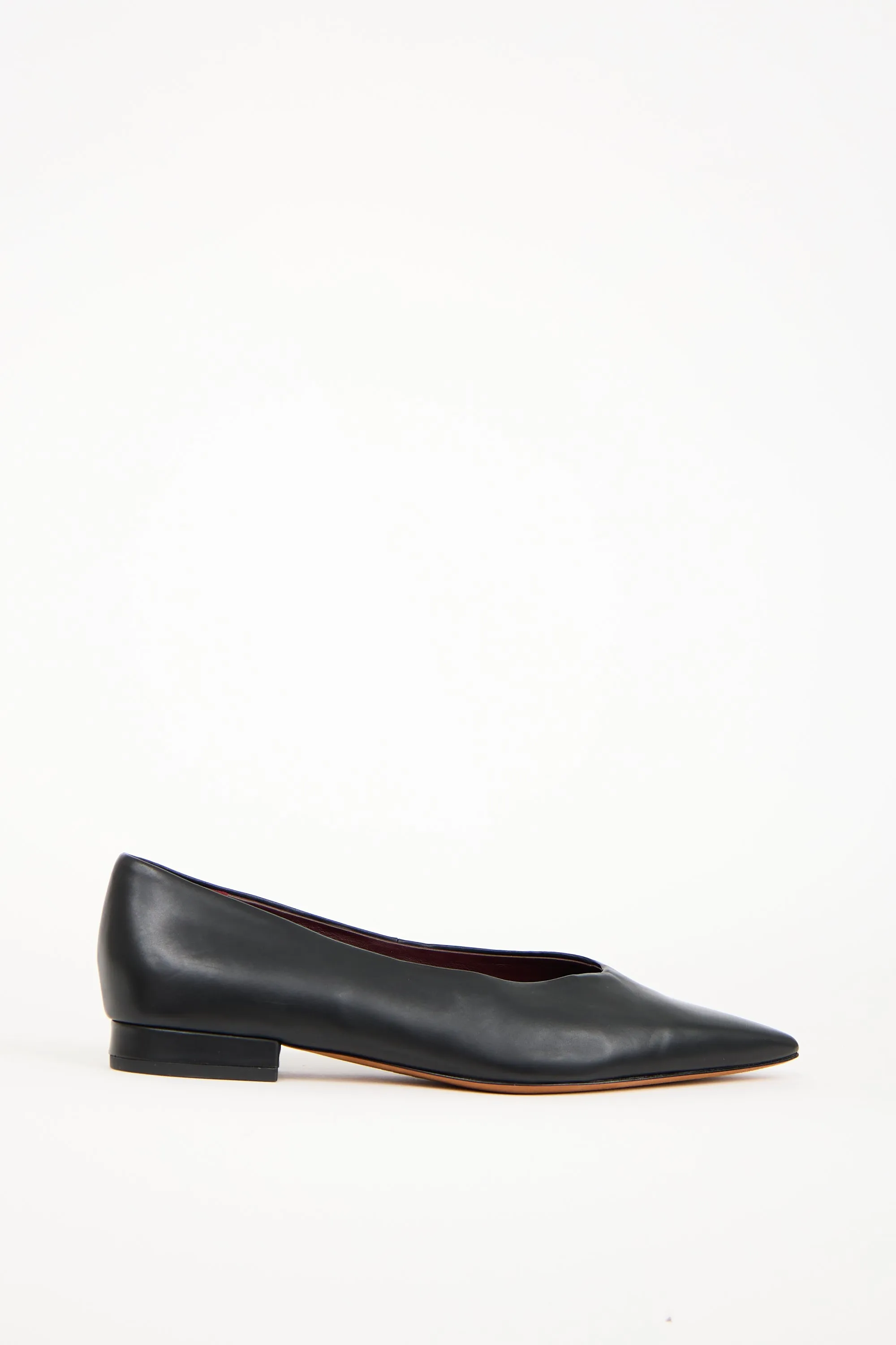 Black Leather Pointed Toe Isabel Flat