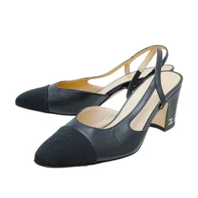Chanel Black CC Cap Toe Slingback 36