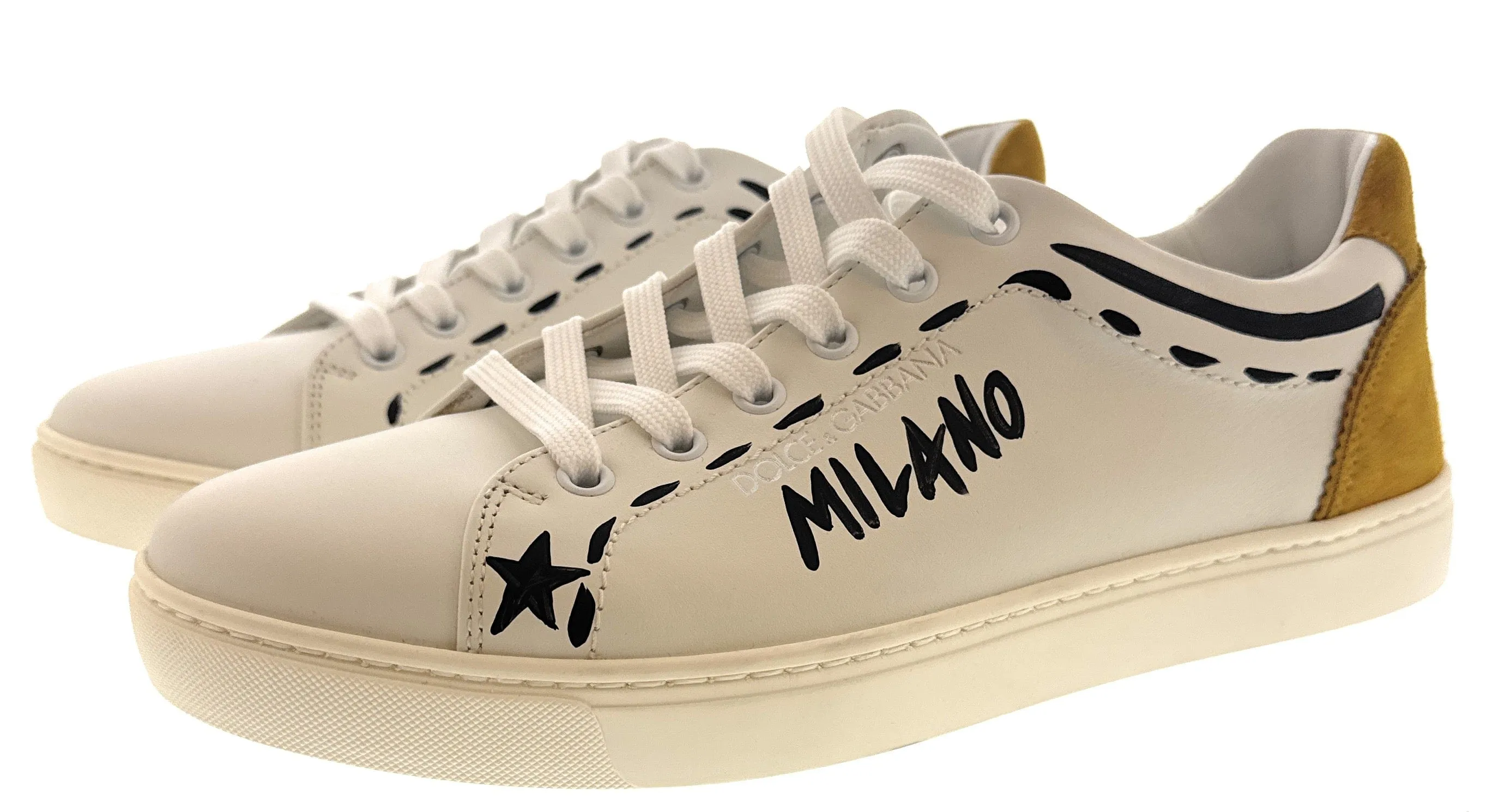 Dolce & Gabbana Men's White Leather Sneakers with "Love" Graffiti Design-EU39