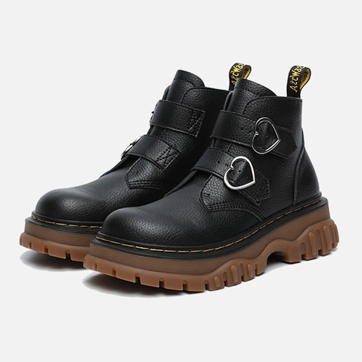 Double Heart Buckle Aesthetic Platform Boots