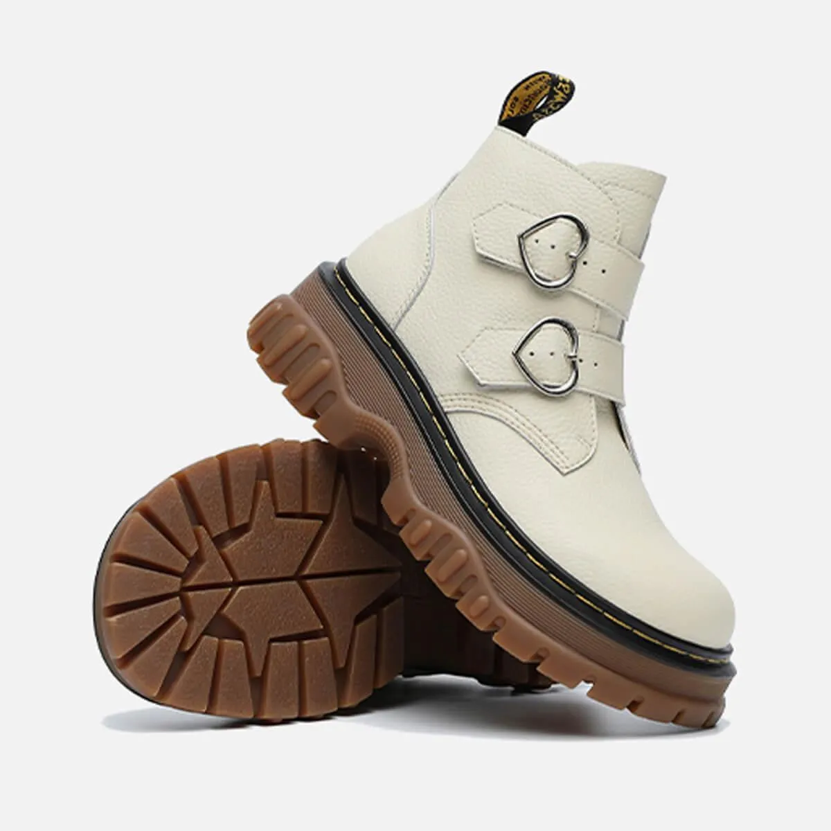 Double Heart Buckle Aesthetic Platform Boots