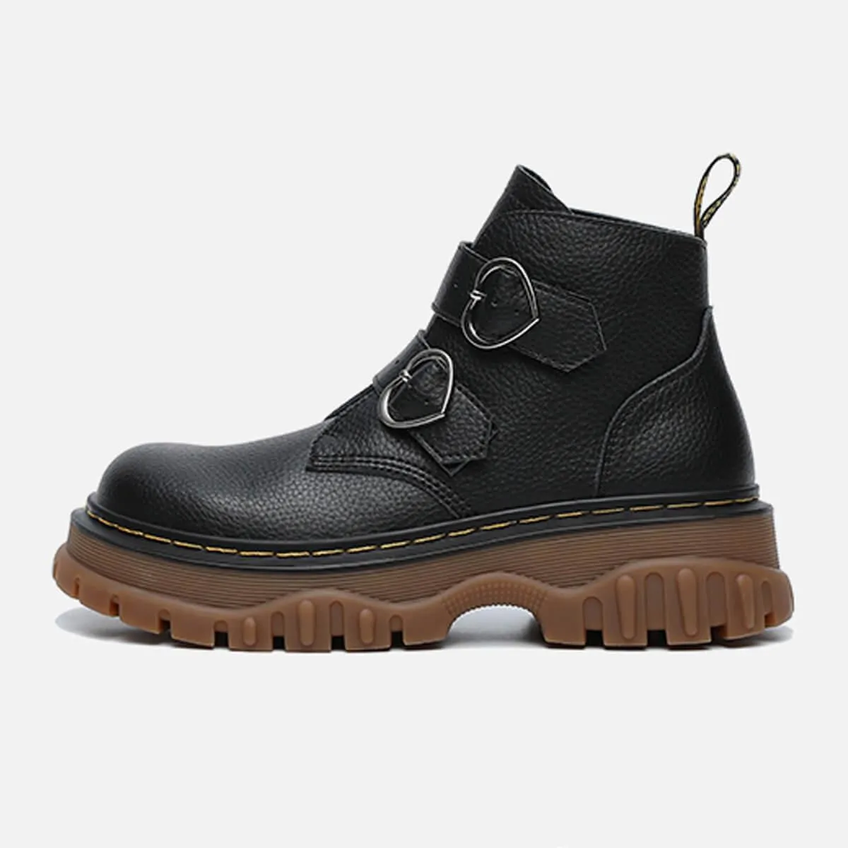 Double Heart Buckle Aesthetic Platform Boots