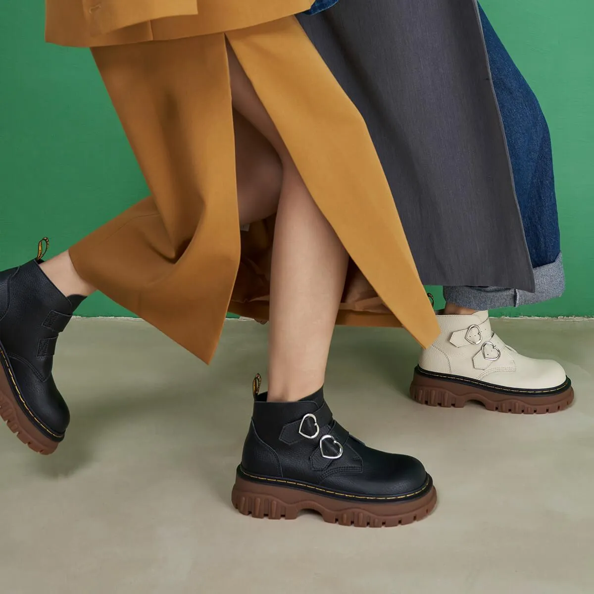 Double Heart Buckle Aesthetic Platform Boots