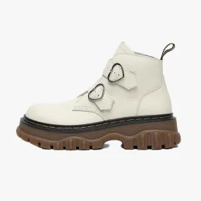 Double Heart Buckle Aesthetic Platform Boots