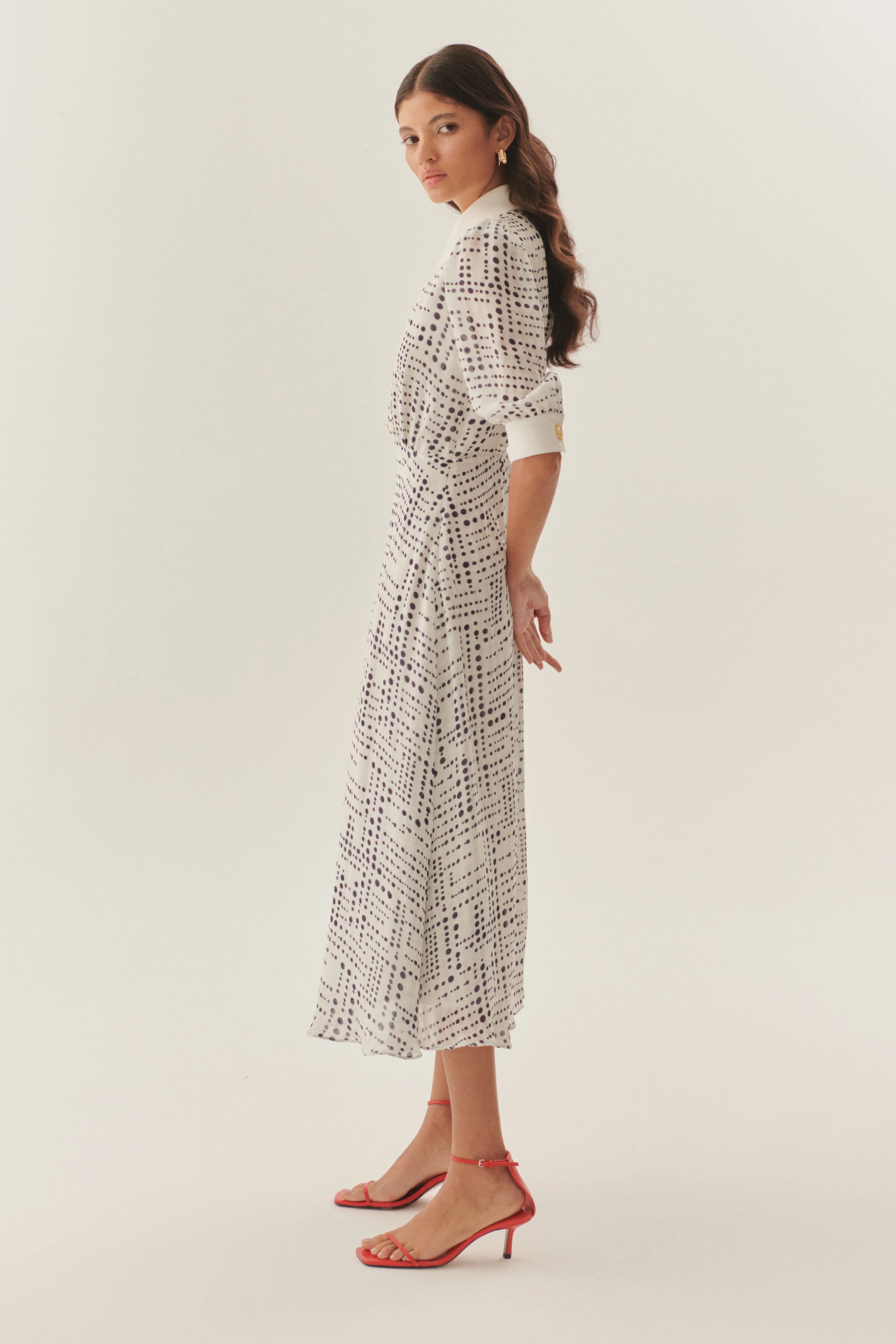 Exquise Sawyer Dot Print Chiffon Shirt Dress