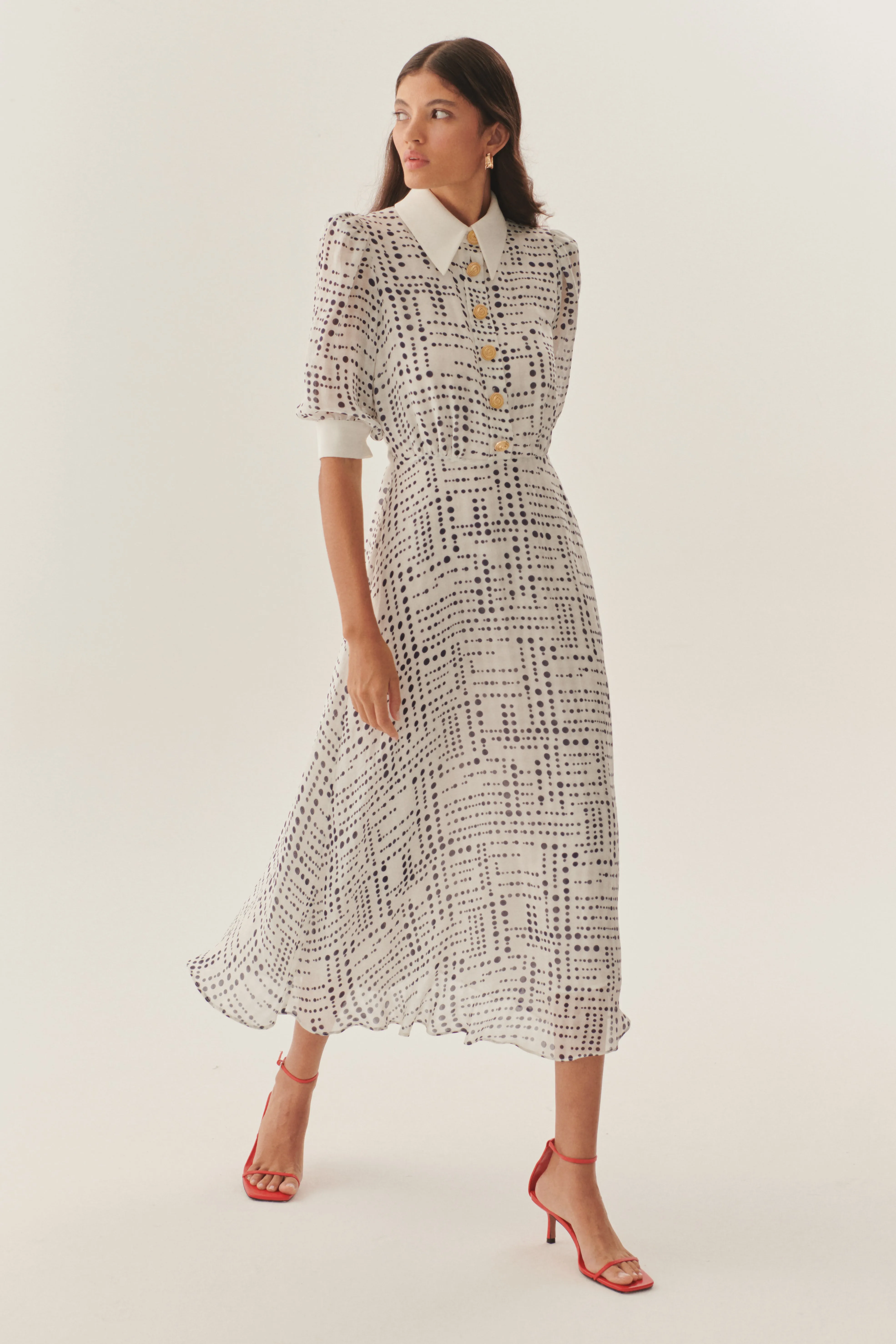 Exquise Sawyer Dot Print Chiffon Shirt Dress