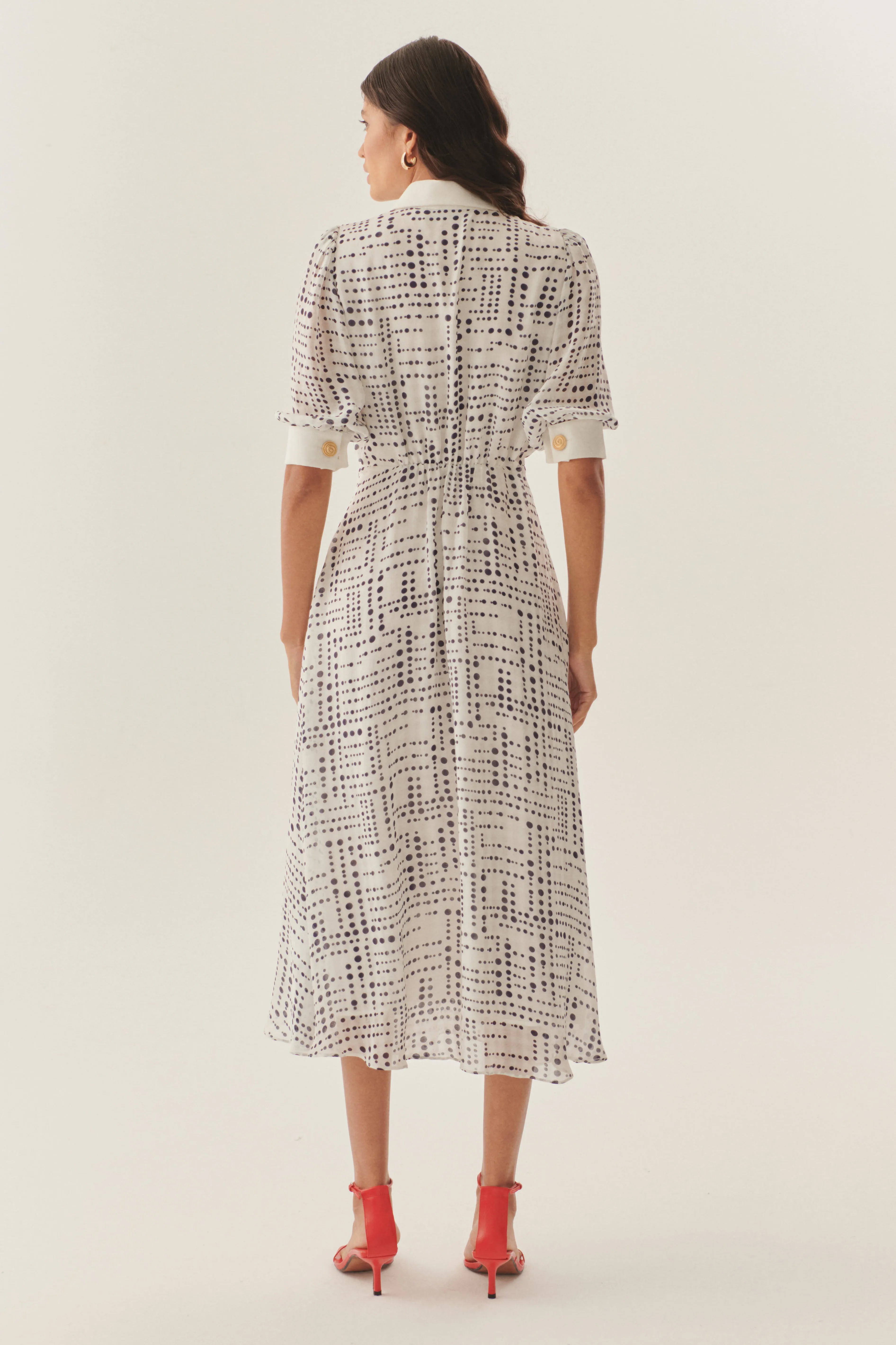 Exquise Sawyer Dot Print Chiffon Shirt Dress