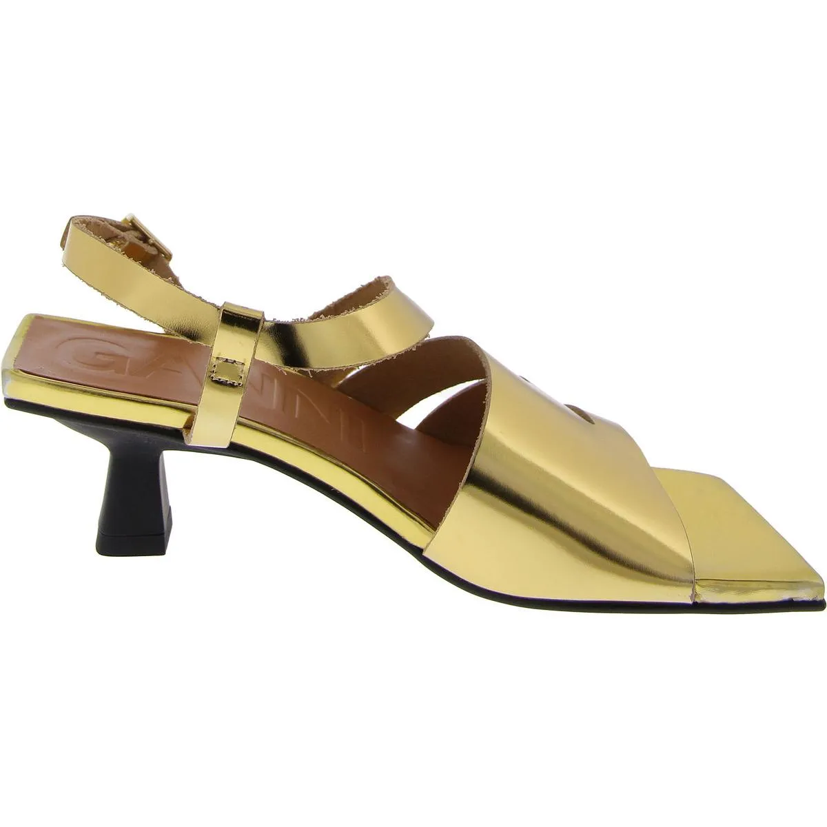 Ganni Womens Asymm Slip On Square Toe Kitten Heels