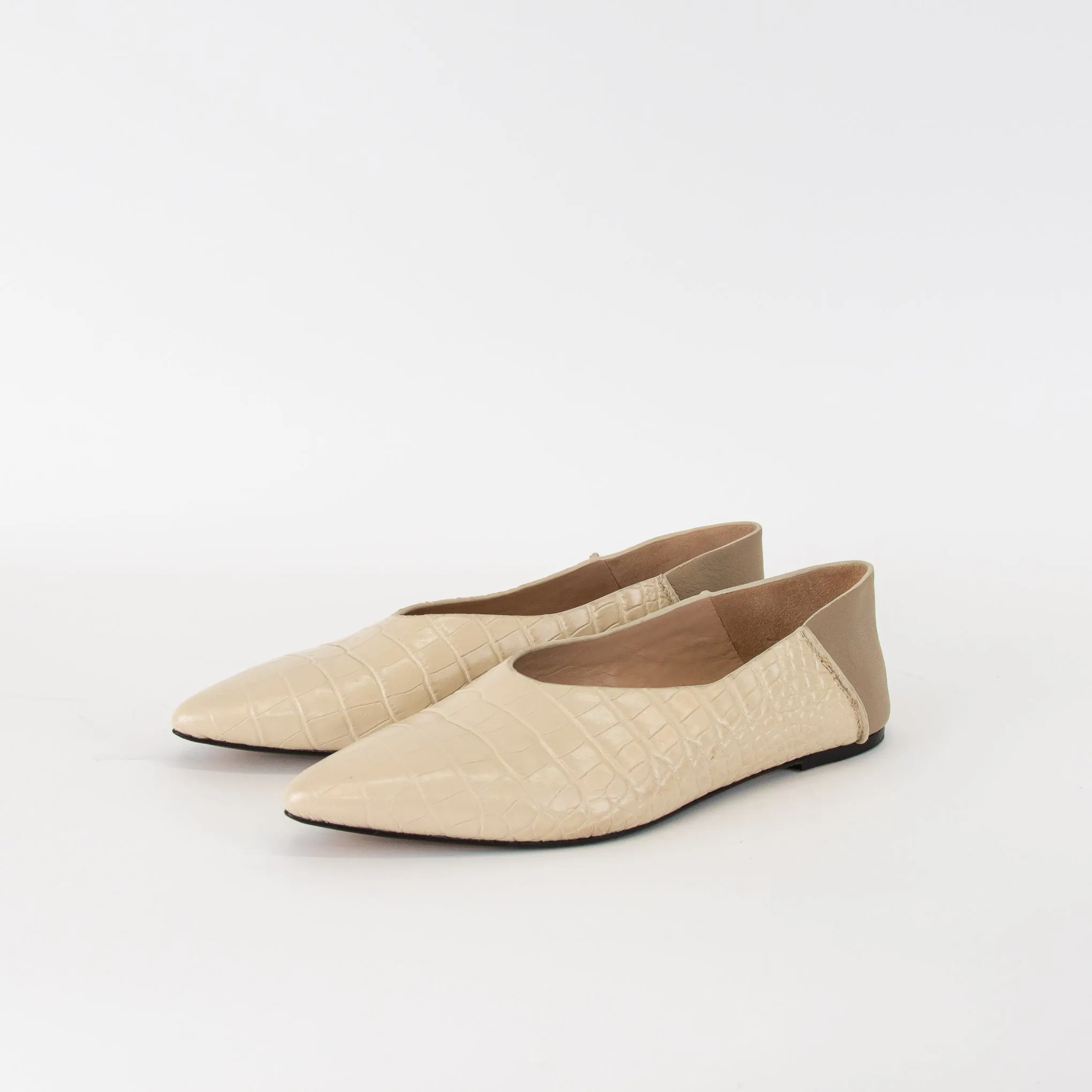 Joseph Cream Embossed Leather Flat  Pumps