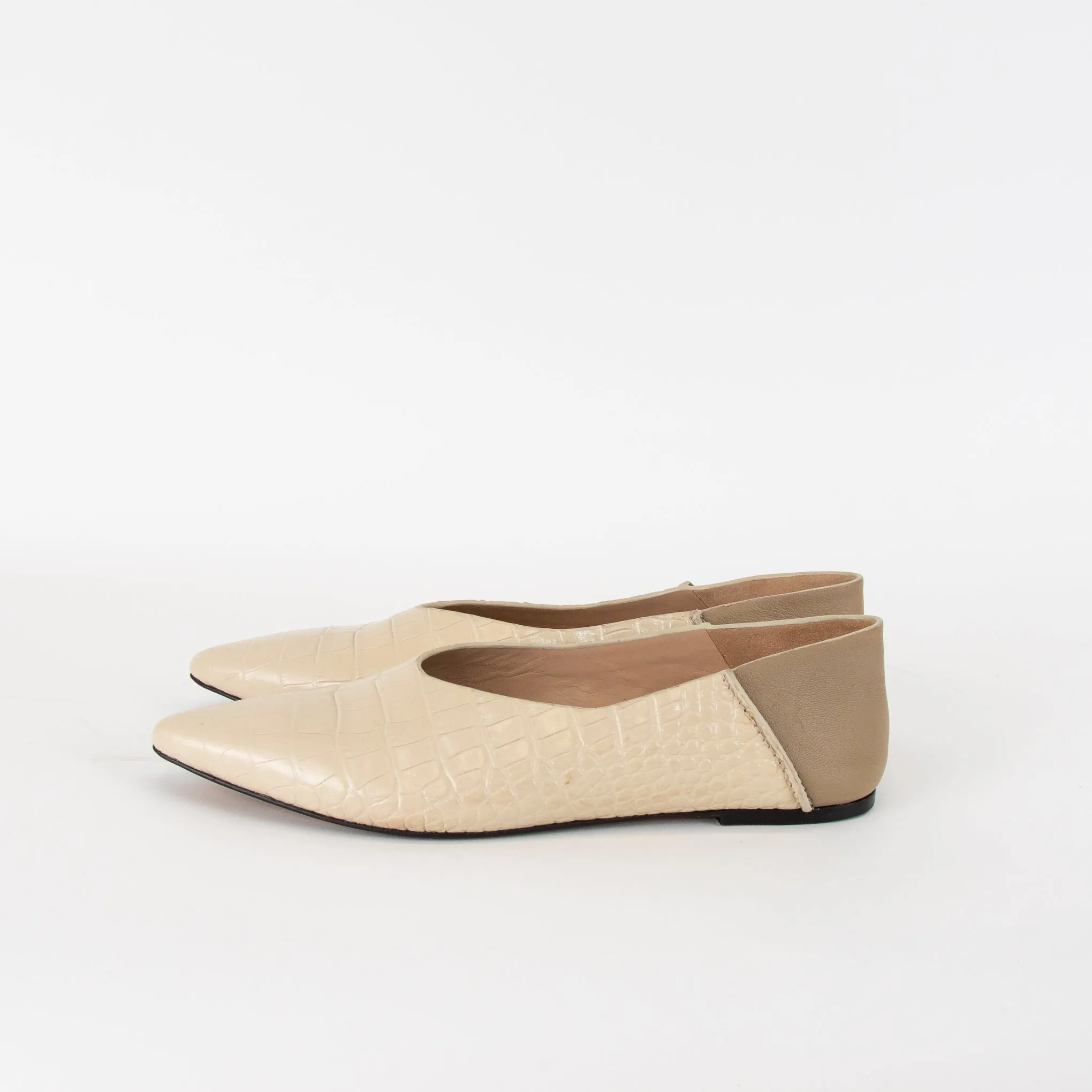 Joseph Cream Embossed Leather Flat  Pumps