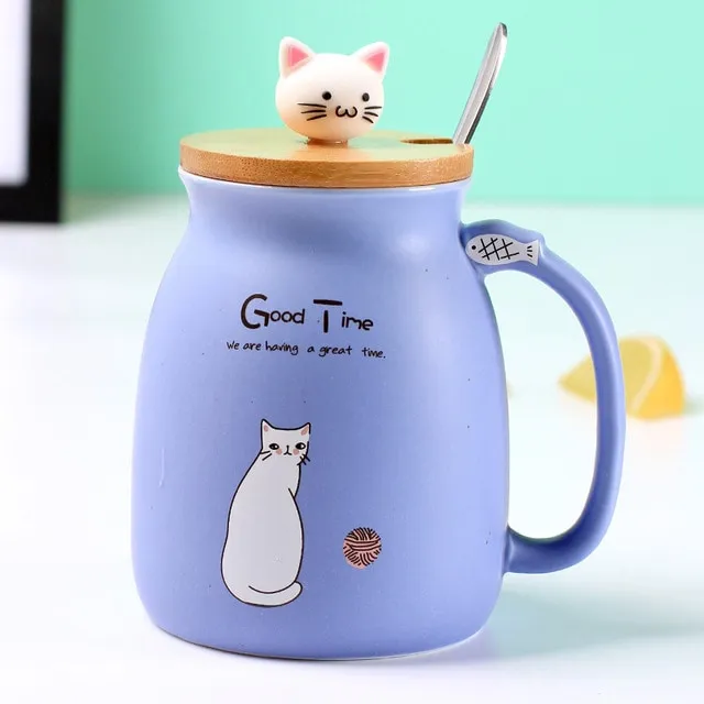Kawaii Cat Heat-resistant with Cover & Spoon Mug