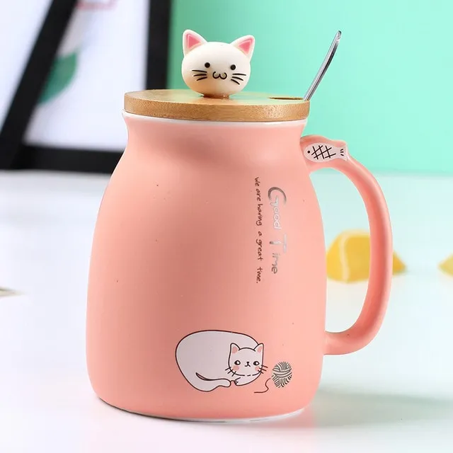 Kawaii Cat Heat-resistant with Cover & Spoon Mug