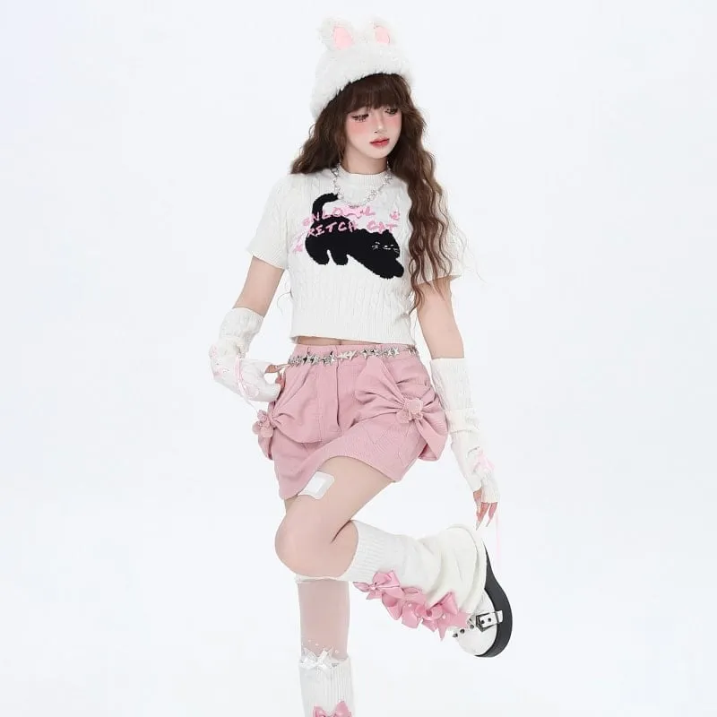 Kawaii Sweet Soft Girl Style Cartoon Kitten Embroidered Sweater With Sleeves