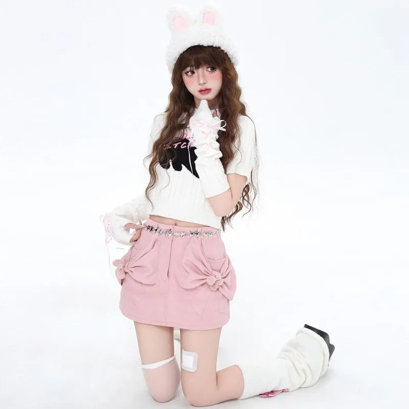 Kawaii Sweet Soft Girl Style Cartoon Kitten Embroidered Sweater With Sleeves