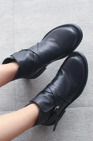 low heels leather women short set feet boots for autumn C115