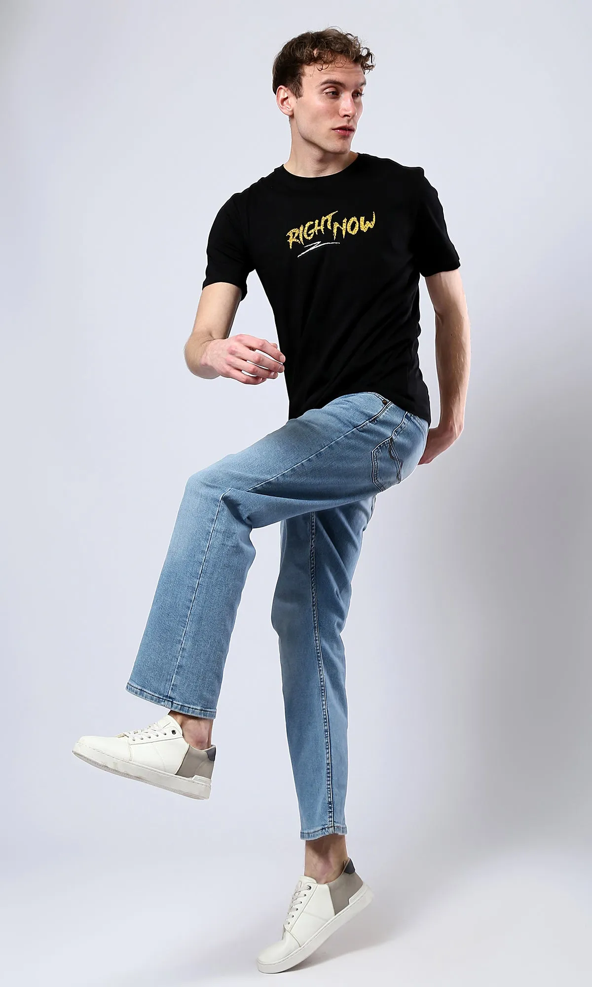 O178911 Printed "Right Now" Black Casual Tee