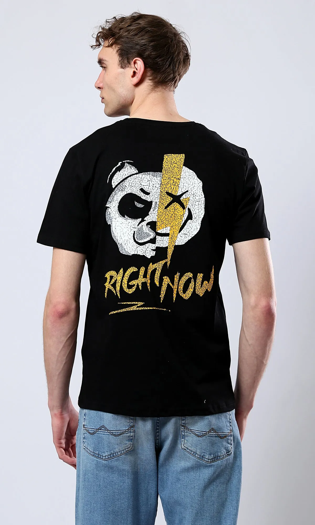 O178911 Printed "Right Now" Black Casual Tee