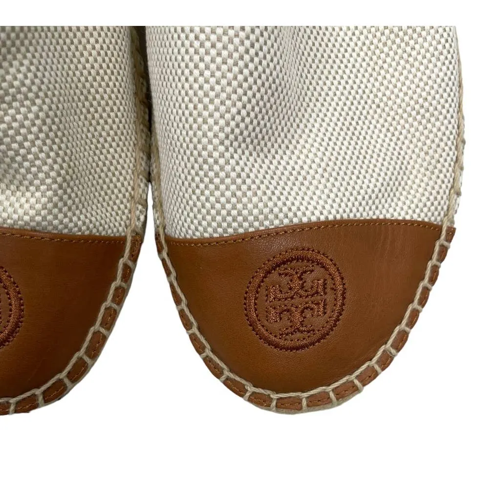 Tory Burch Colorblock Woven Canvas Leather Espadrilles Flats Shoes Size 11