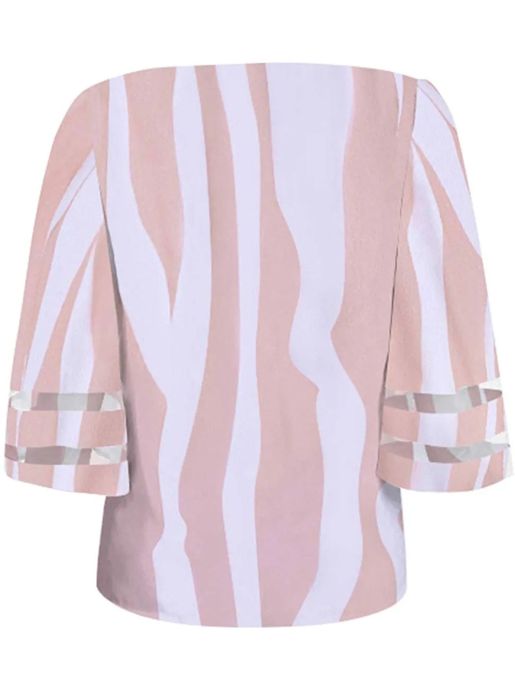 V-neck Trumpet Sleeve Striped Print Shirt