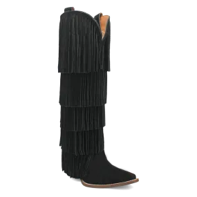 Wild Child Black Suede Leather Fringe Boots (DS) BACKORDER NOVEMBER 2024
